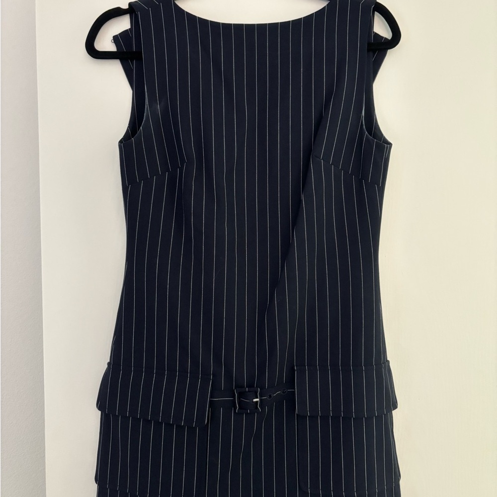 STAUD Navy Pinstripe Mini Dress